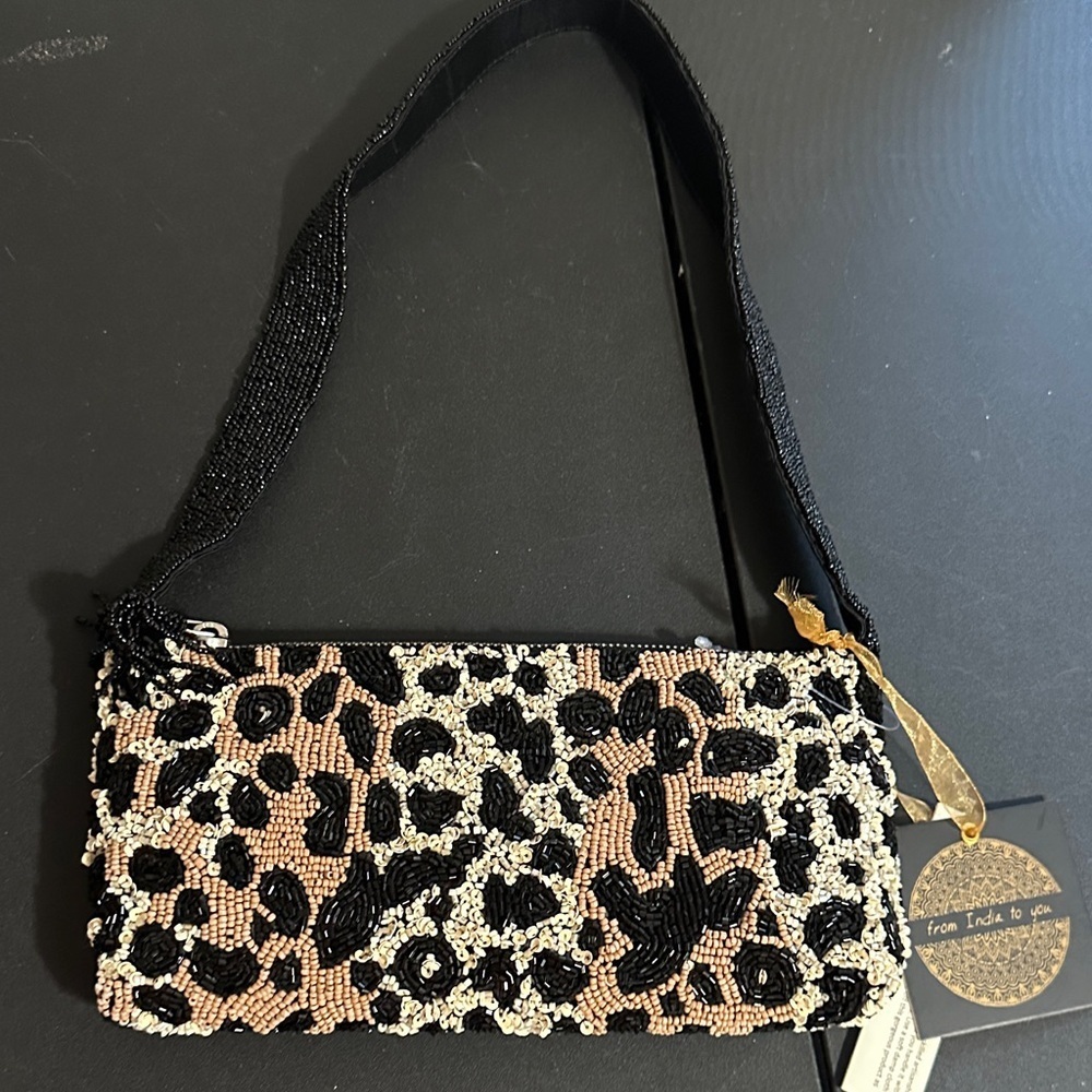 Made in India animal print beaded shoulder bag